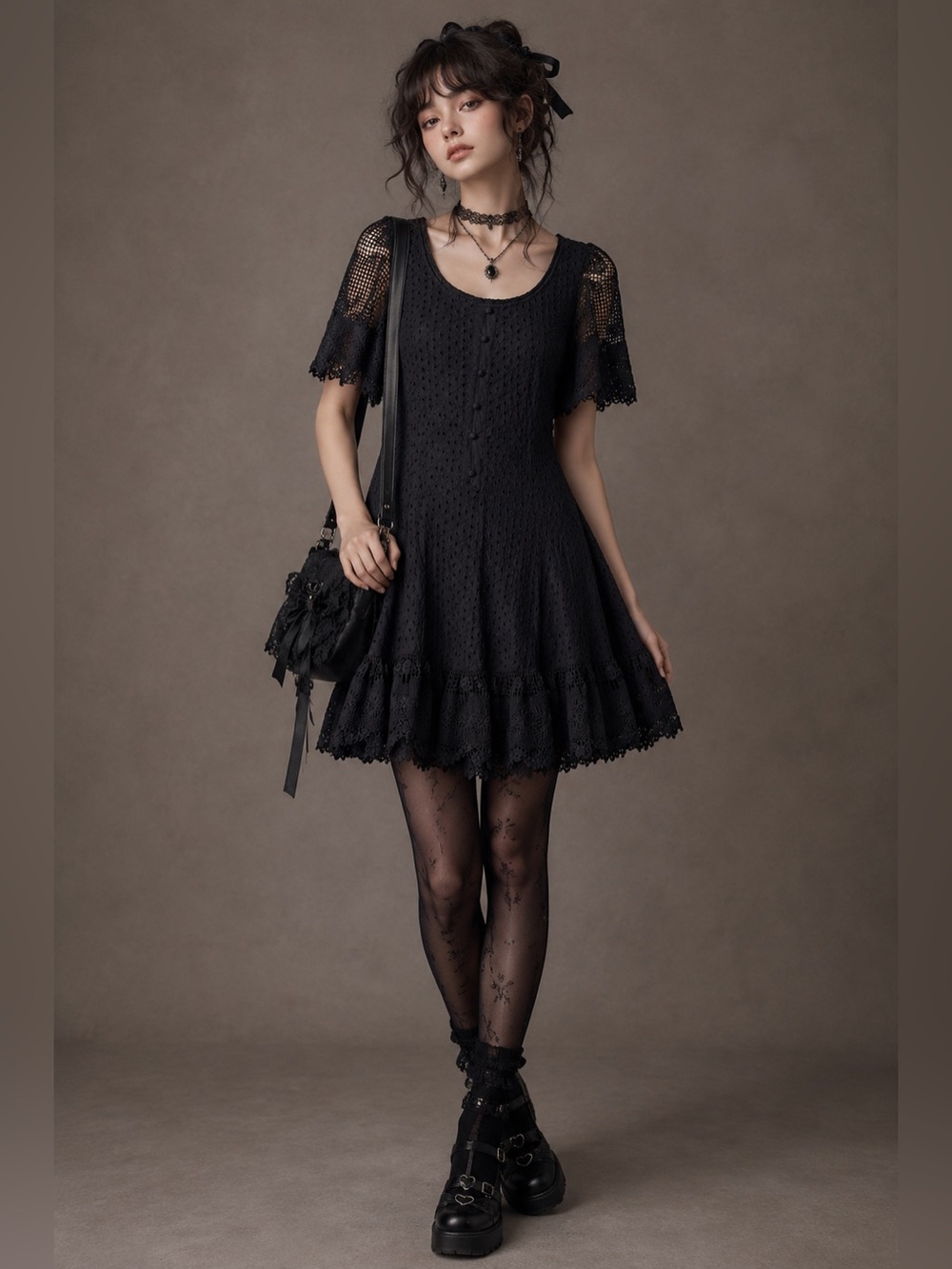 Maia Bergman Black Eyelet Lace Mini Dress S Cottage Romantic Whimsigoth Coquette